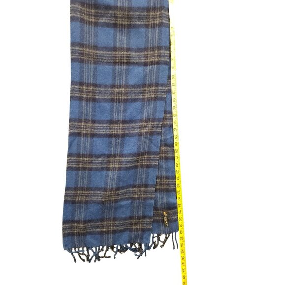 100% Baby Alpaca Wool Scarf Blue Plaid Design Fringed Edges - Picture 7 of 11